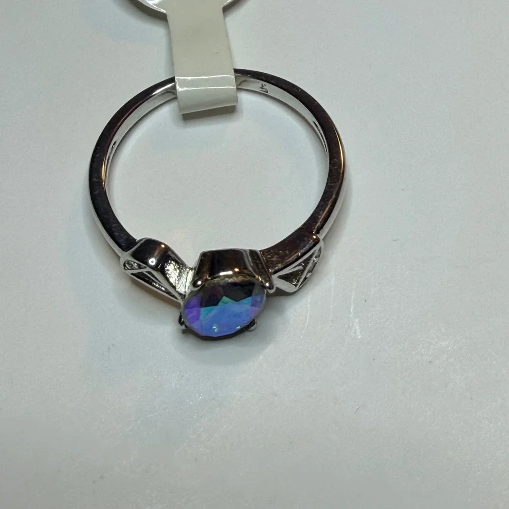 Fragrant Jewels‎ Mystic Topaz Style Rainbow Iridescent Silver Tone Ring Size 7